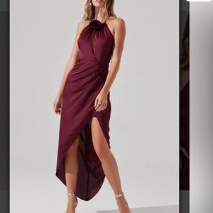 ASTR the label burgundy flower corsage halter slip dress size L NWT